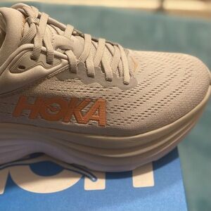 New Hoka Light Gray and Copper Athletic Shoes with box